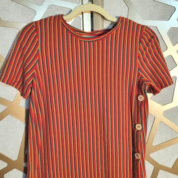 NWOT ZARA TRAFALUC Rainbow Stripe T-shirt Dress - Picture 2 of 9